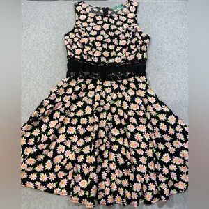 Sugar Mint Womens Dress Sunflowers Daisy Lace Floral Black Medium